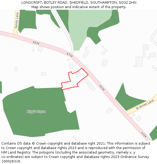 LONGCROFT, BOTLEY ROAD, SHEDFIELD, SOUTHAMPTON, SO32 2HN: Location map and indicative extent of plot