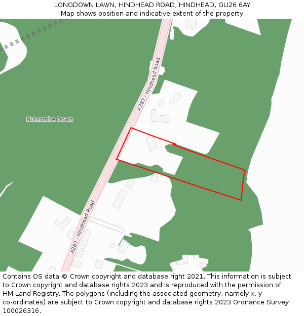 LONGDOWN LAWN, HINDHEAD ROAD, HINDHEAD, GU26 6AY: Location map and indicative extent of plot