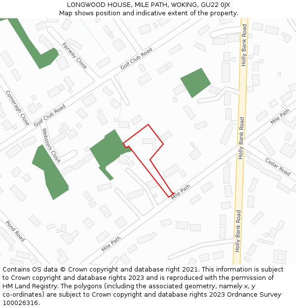 LONGWOOD HOUSE, MILE PATH, WOKING, GU22 0JX: Location map and indicative extent of plot