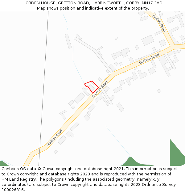 LORDEN HOUSE, GRETTON ROAD, HARRINGWORTH, CORBY, NN17 3AD: Location map and indicative extent of plot