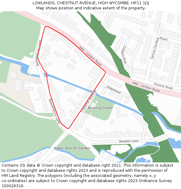 LOWLANDS, CHESTNUT AVENUE, HIGH WYCOMBE, HP11 1DJ: Location map and indicative extent of plot