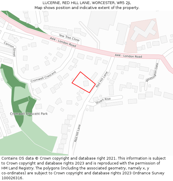 LUCERNE, RED HILL LANE, WORCESTER, WR5 2JL: Location map and indicative extent of plot