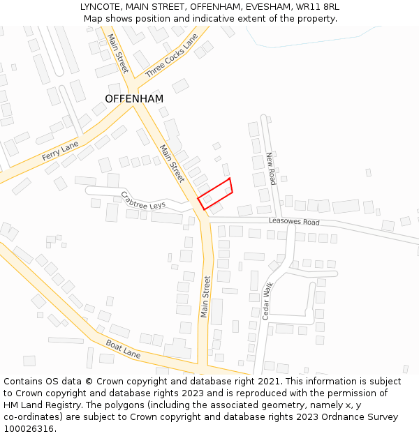 LYNCOTE, MAIN STREET, OFFENHAM, EVESHAM, WR11 8RL: Location map and indicative extent of plot