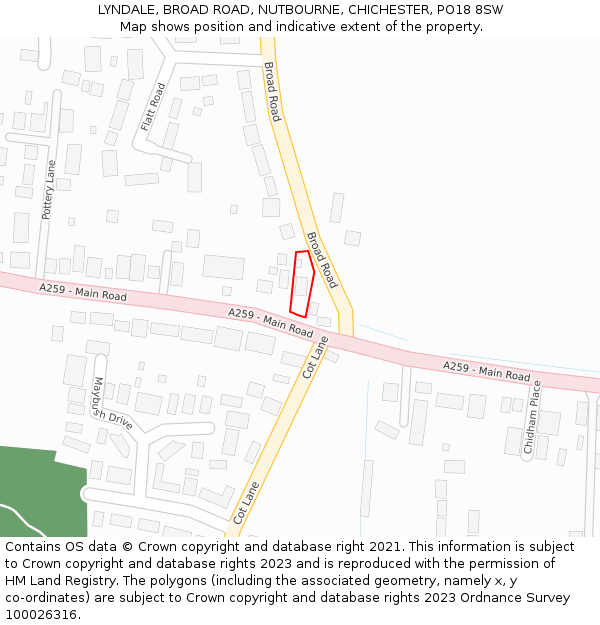 LYNDALE, BROAD ROAD, NUTBOURNE, CHICHESTER, PO18 8SW: Location map and indicative extent of plot
