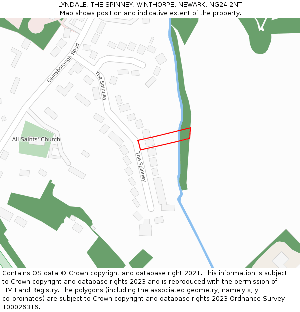 LYNDALE, THE SPINNEY, WINTHORPE, NEWARK, NG24 2NT: Location map and indicative extent of plot
