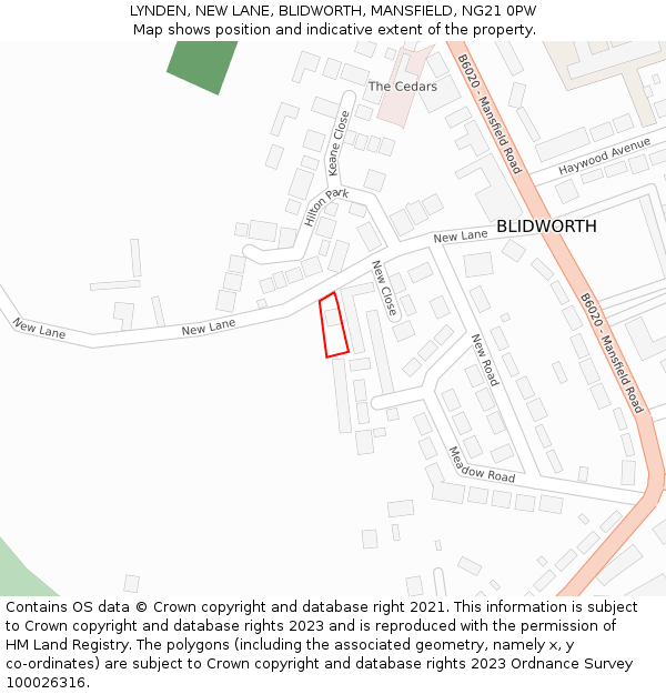 LYNDEN, NEW LANE, BLIDWORTH, MANSFIELD, NG21 0PW: Location map and indicative extent of plot