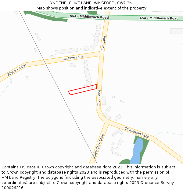 LYNDENE, CLIVE LANE, WINSFORD, CW7 3NU: Location map and indicative extent of plot