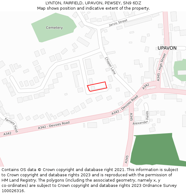 LYNTON, FAIRFIELD, UPAVON, PEWSEY, SN9 6DZ: Location map and indicative extent of plot