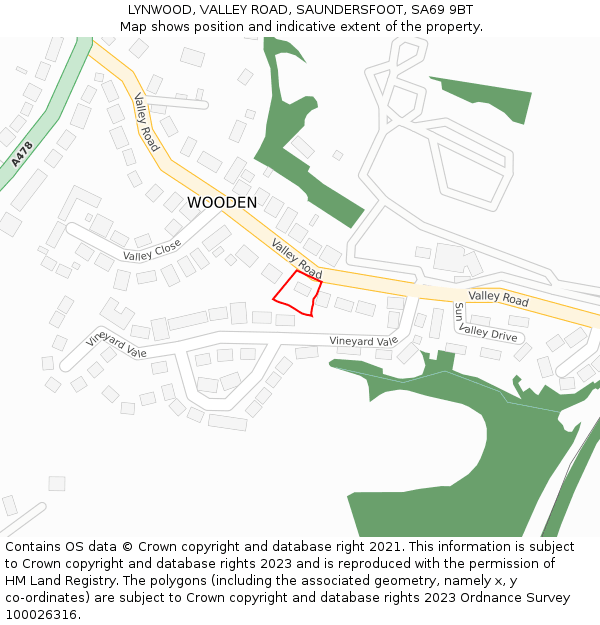 LYNWOOD, VALLEY ROAD, SAUNDERSFOOT, SA69 9BT: Location map and indicative extent of plot