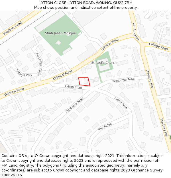 LYTTON CLOSE, LYTTON ROAD, WOKING, GU22 7BH: Location map and indicative extent of plot