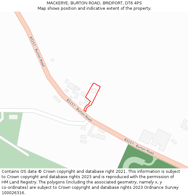 MACKERYE, BURTON ROAD, BRIDPORT, DT6 4PS: Location map and indicative extent of plot