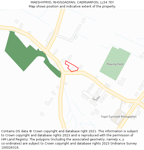 MAESHYFRYD, RHOSGADFAN, CAERNARFON, LL54 7EY: Location map and indicative extent of plot