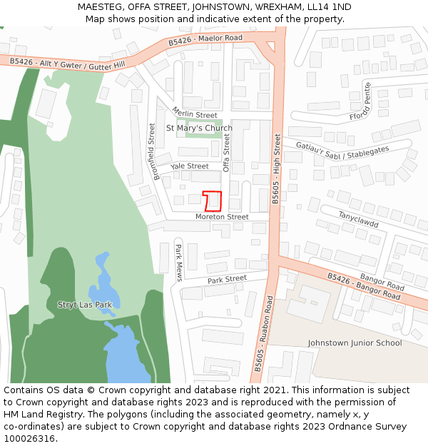 MAESTEG, OFFA STREET, JOHNSTOWN, WREXHAM, LL14 1ND: Location map and indicative extent of plot