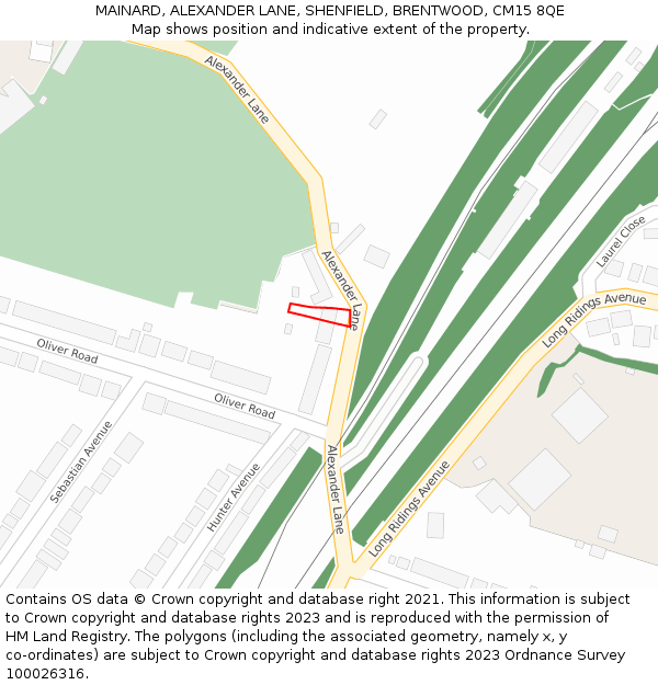 MAINARD, ALEXANDER LANE, SHENFIELD, BRENTWOOD, CM15 8QE: Location map and indicative extent of plot