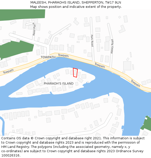 MALEESH, PHARAOHS ISLAND, SHEPPERTON, TW17 9LN: Location map and indicative extent of plot