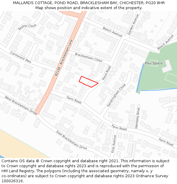 MALLARDS COTTAGE, POND ROAD, BRACKLESHAM BAY, CHICHESTER, PO20 8HR: Location map and indicative extent of plot