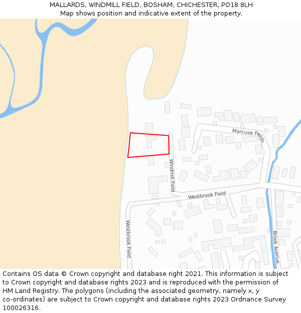 MALLARDS, WINDMILL FIELD, BOSHAM, CHICHESTER, PO18 8LH: Location map and indicative extent of plot
