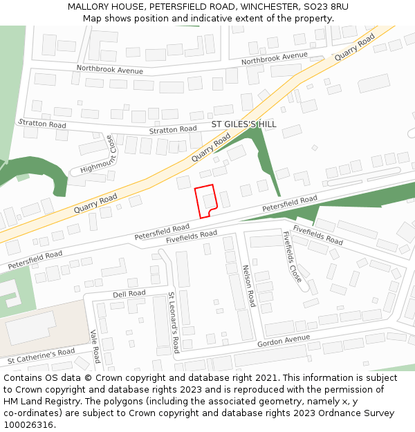 MALLORY HOUSE, PETERSFIELD ROAD, WINCHESTER, SO23 8RU: Location map and indicative extent of plot