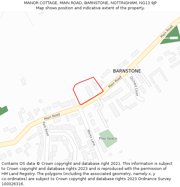 MANOR COTTAGE, MAIN ROAD, BARNSTONE, NOTTINGHAM, NG13 9JP: Location map and indicative extent of plot