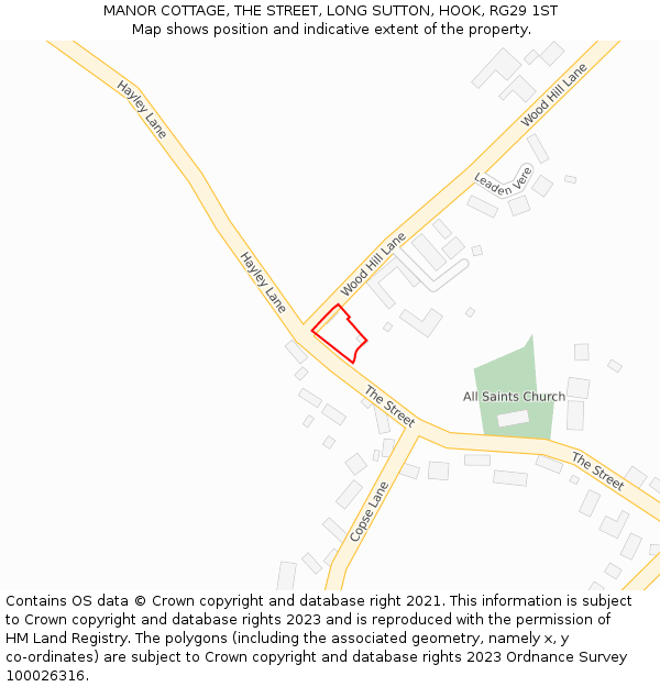 MANOR COTTAGE, THE STREET, LONG SUTTON, HOOK, RG29 1ST: Location map and indicative extent of plot