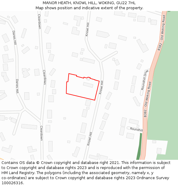 MANOR HEATH, KNOWL HILL, WOKING, GU22 7HL: Location map and indicative extent of plot