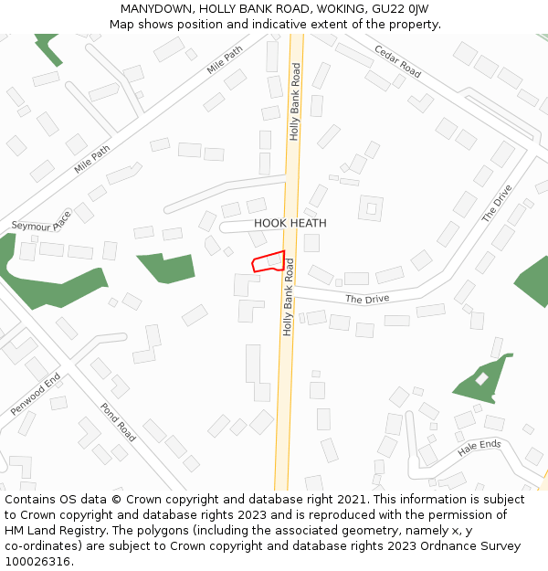 MANYDOWN, HOLLY BANK ROAD, WOKING, GU22 0JW: Location map and indicative extent of plot