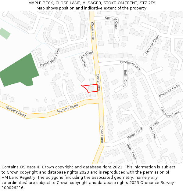 MAPLE BECK, CLOSE LANE, ALSAGER, STOKE-ON-TRENT, ST7 2TY: Location map and indicative extent of plot