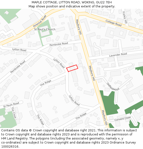 MAPLE COTTAGE, LYTTON ROAD, WOKING, GU22 7EH: Location map and indicative extent of plot