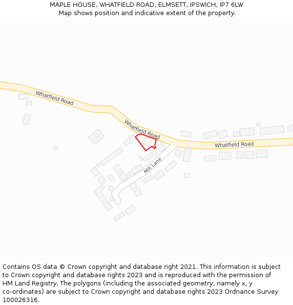 MAPLE HOUSE, WHATFIELD ROAD, ELMSETT, IPSWICH, IP7 6LW: Location map and indicative extent of plot