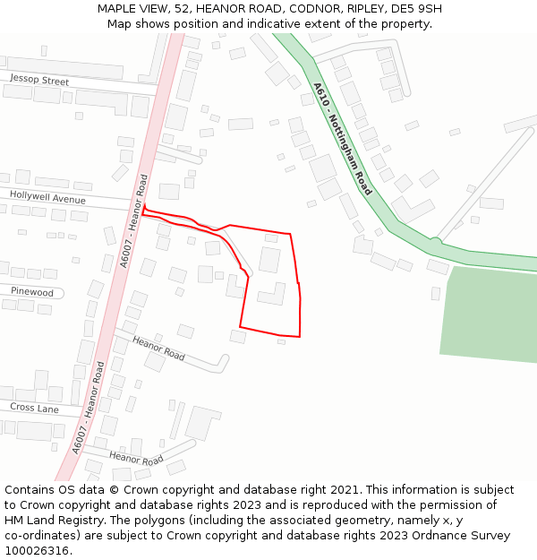 MAPLE VIEW, 52, HEANOR ROAD, CODNOR, RIPLEY, DE5 9SH: Location map and indicative extent of plot