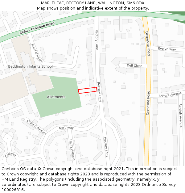MAPLELEAF, RECTORY LANE, WALLINGTON, SM6 8DX: Location map and indicative extent of plot
