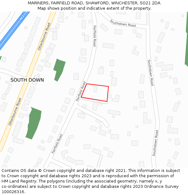 MARINERS, FAIRFIELD ROAD, SHAWFORD, WINCHESTER, SO21 2DA: Location map and indicative extent of plot