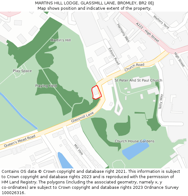 MARTINS HILL LODGE, GLASSMILL LANE, BROMLEY, BR2 0EJ: Location map and indicative extent of plot