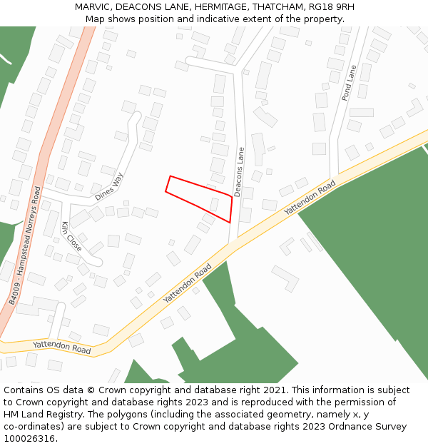 MARVIC, DEACONS LANE, HERMITAGE, THATCHAM, RG18 9RH: Location map and indicative extent of plot