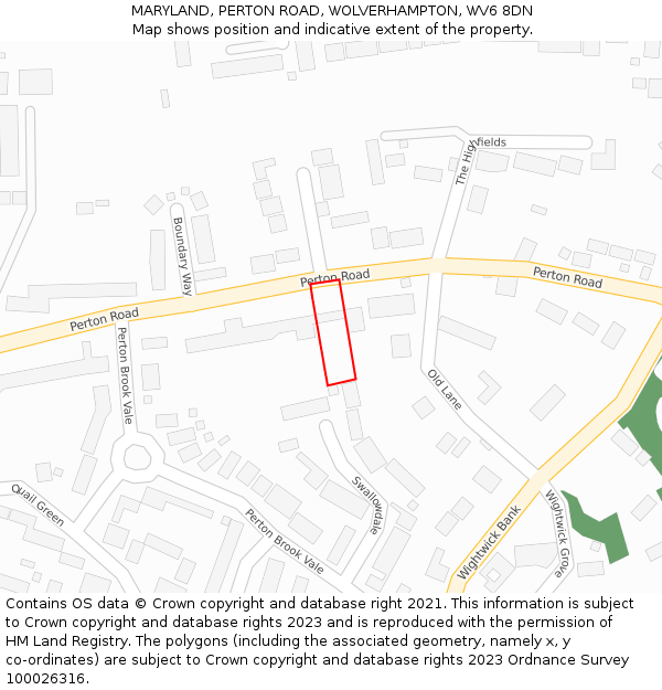 MARYLAND, PERTON ROAD, WOLVERHAMPTON, WV6 8DN: Location map and indicative extent of plot