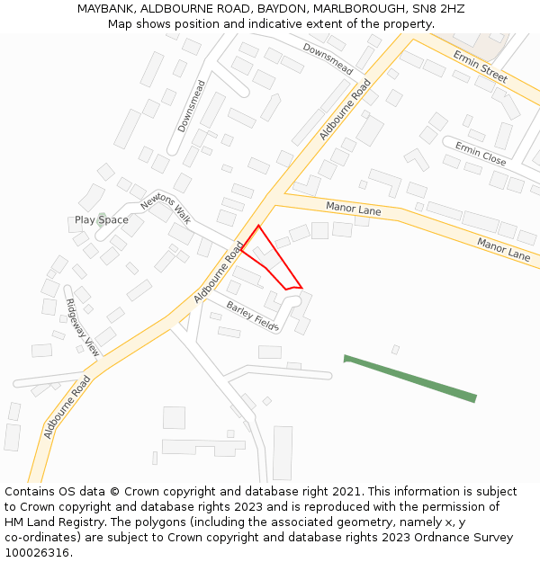 MAYBANK, ALDBOURNE ROAD, BAYDON, MARLBOROUGH, SN8 2HZ: Location map and indicative extent of plot