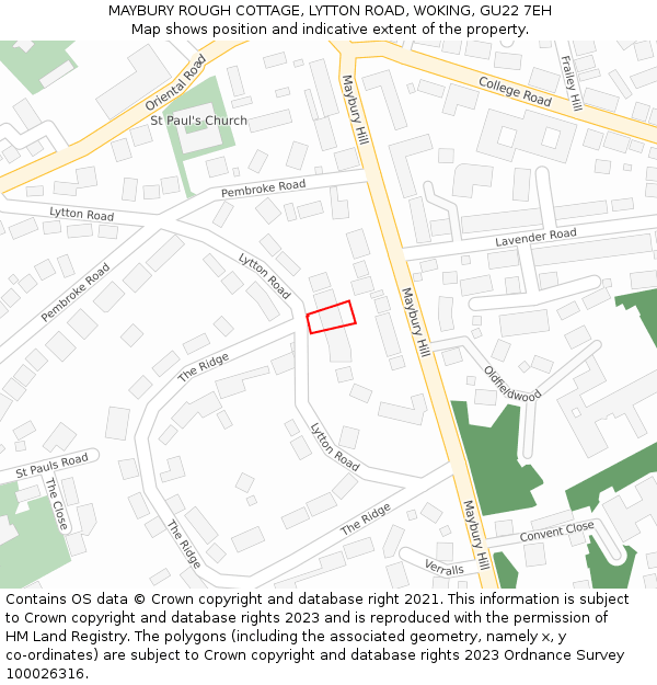 MAYBURY ROUGH COTTAGE, LYTTON ROAD, WOKING, GU22 7EH: Location map and indicative extent of plot