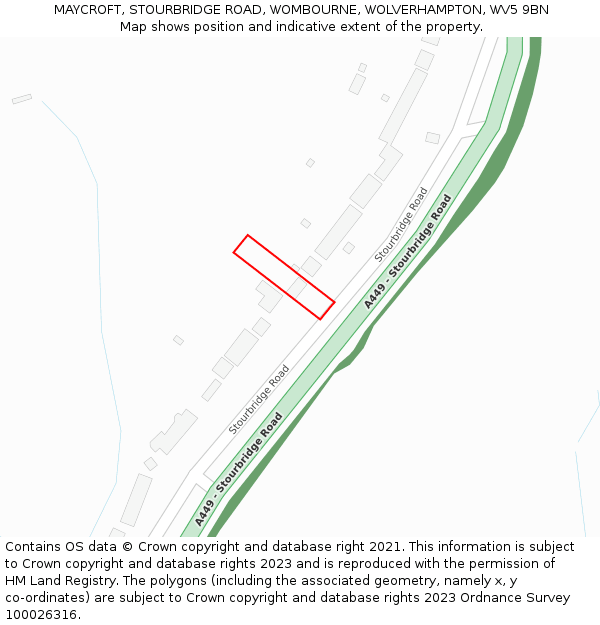 MAYCROFT, STOURBRIDGE ROAD, WOMBOURNE, WOLVERHAMPTON, WV5 9BN: Location map and indicative extent of plot