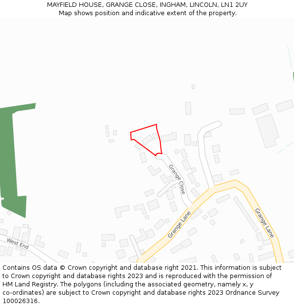 MAYFIELD HOUSE, GRANGE CLOSE, INGHAM, LINCOLN, LN1 2UY: Location map and indicative extent of plot