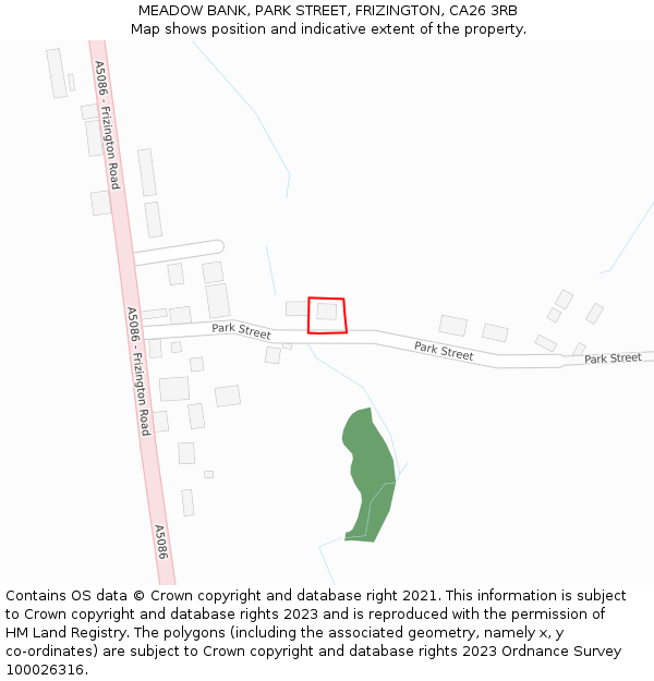 MEADOW BANK, PARK STREET, FRIZINGTON, CA26 3RB: Location map and indicative extent of plot