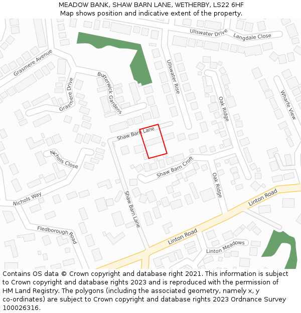 MEADOW BANK, SHAW BARN LANE, WETHERBY, LS22 6HF: Location map and indicative extent of plot