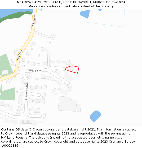 MEADOW HATCH, WELL LANE, LITTLE BUDWORTH, TARPORLEY, CW6 9DA: Location map and indicative extent of plot