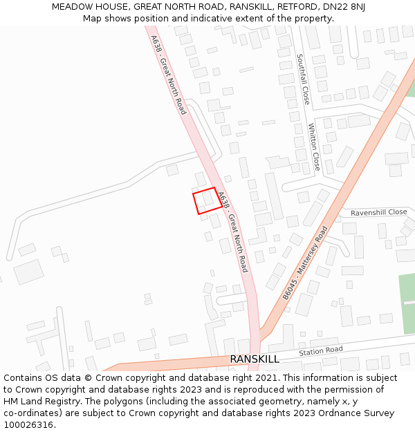MEADOW HOUSE, GREAT NORTH ROAD, RANSKILL, RETFORD, DN22 8NJ: Location map and indicative extent of plot