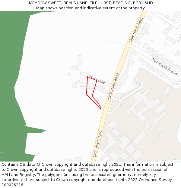 MEADOW SWEET, BEALS LANE, TILEHURST, READING, RG31 5UD: Location map and indicative extent of plot
