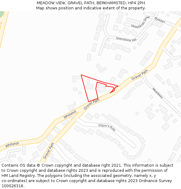 MEADOW VIEW, GRAVEL PATH, BERKHAMSTED, HP4 2PH: Location map and indicative extent of plot