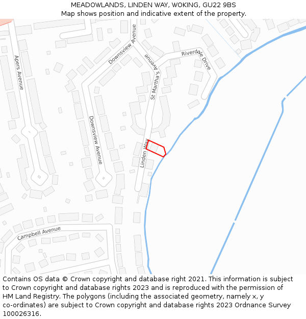 MEADOWLANDS, LINDEN WAY, WOKING, GU22 9BS: Location map and indicative extent of plot