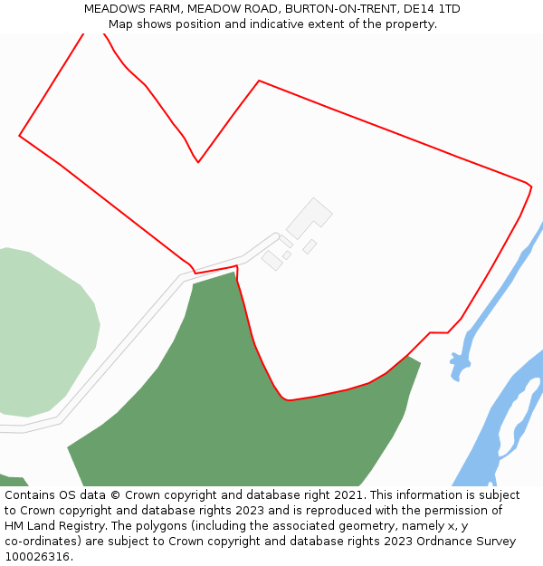 MEADOWS FARM, MEADOW ROAD, BURTON-ON-TRENT, DE14 1TD: Location map and indicative extent of plot