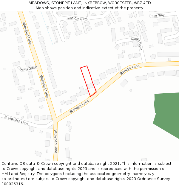 MEADOWS, STONEPIT LANE, INKBERROW, WORCESTER, WR7 4ED: Location map and indicative extent of plot