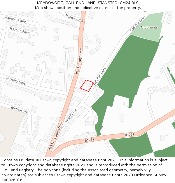 MEADOWSIDE, GALL END LANE, STANSTED, CM24 8LS: Location map and indicative extent of plot