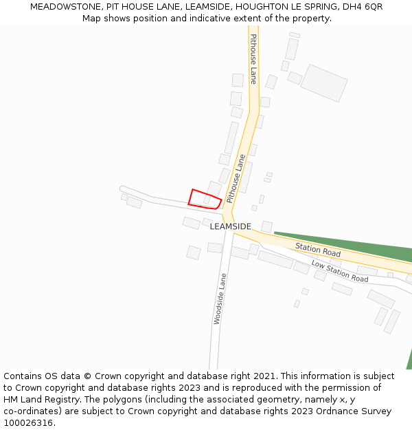 MEADOWSTONE, PIT HOUSE LANE, LEAMSIDE, HOUGHTON LE SPRING, DH4 6QR: Location map and indicative extent of plot